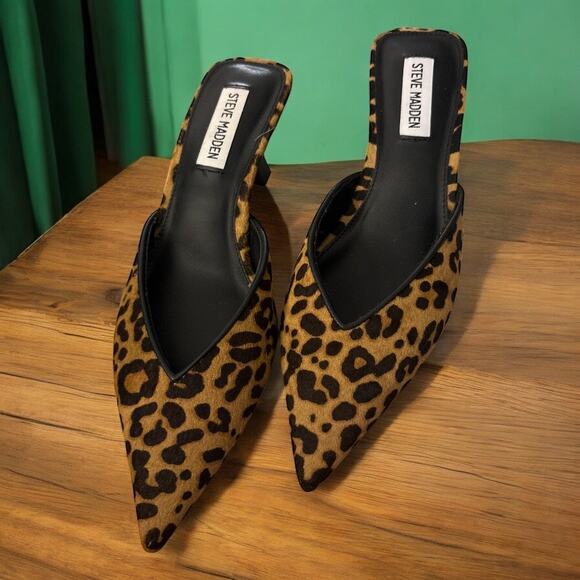 Steve Madden Leopard Print Pointed Toe Mules Size 6.5 - Picture 1 of 7
